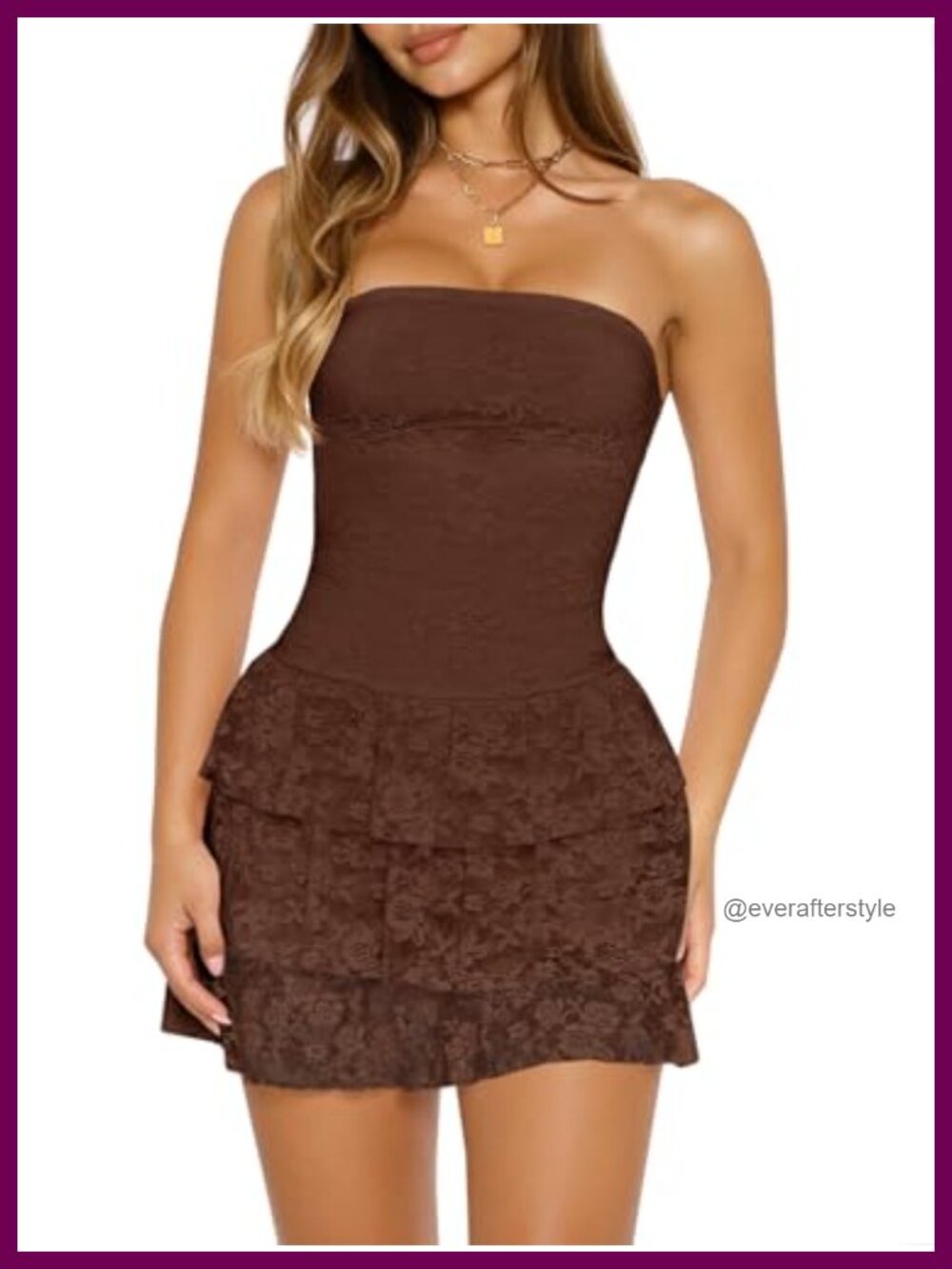 Wenrine Strapless Lace Bodycon Mini Dress Built-In Shorts Tiered Ruffle